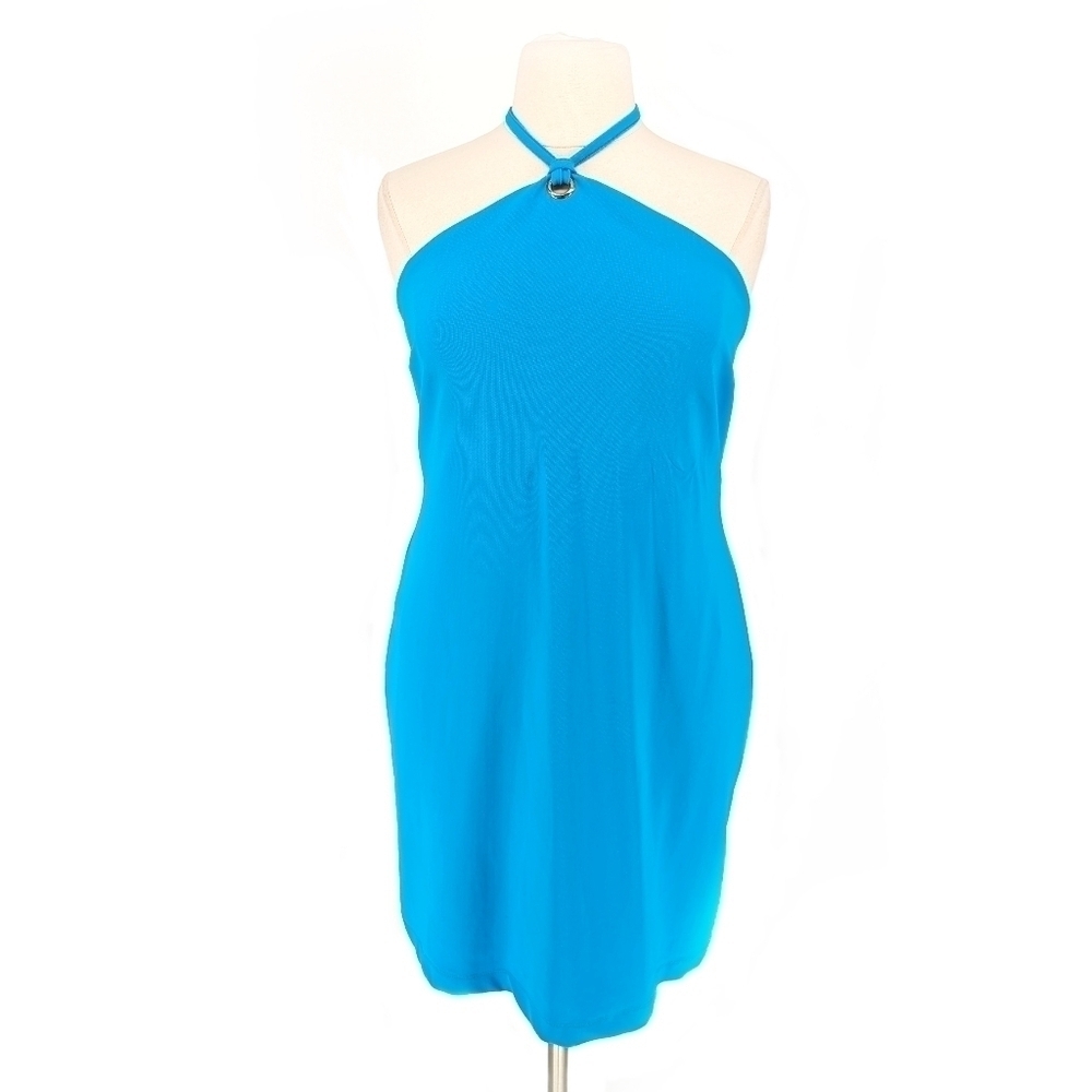 Boston Proper Halter Knit Dress Blue XL 90s y2k tennis prep summer retro mod
